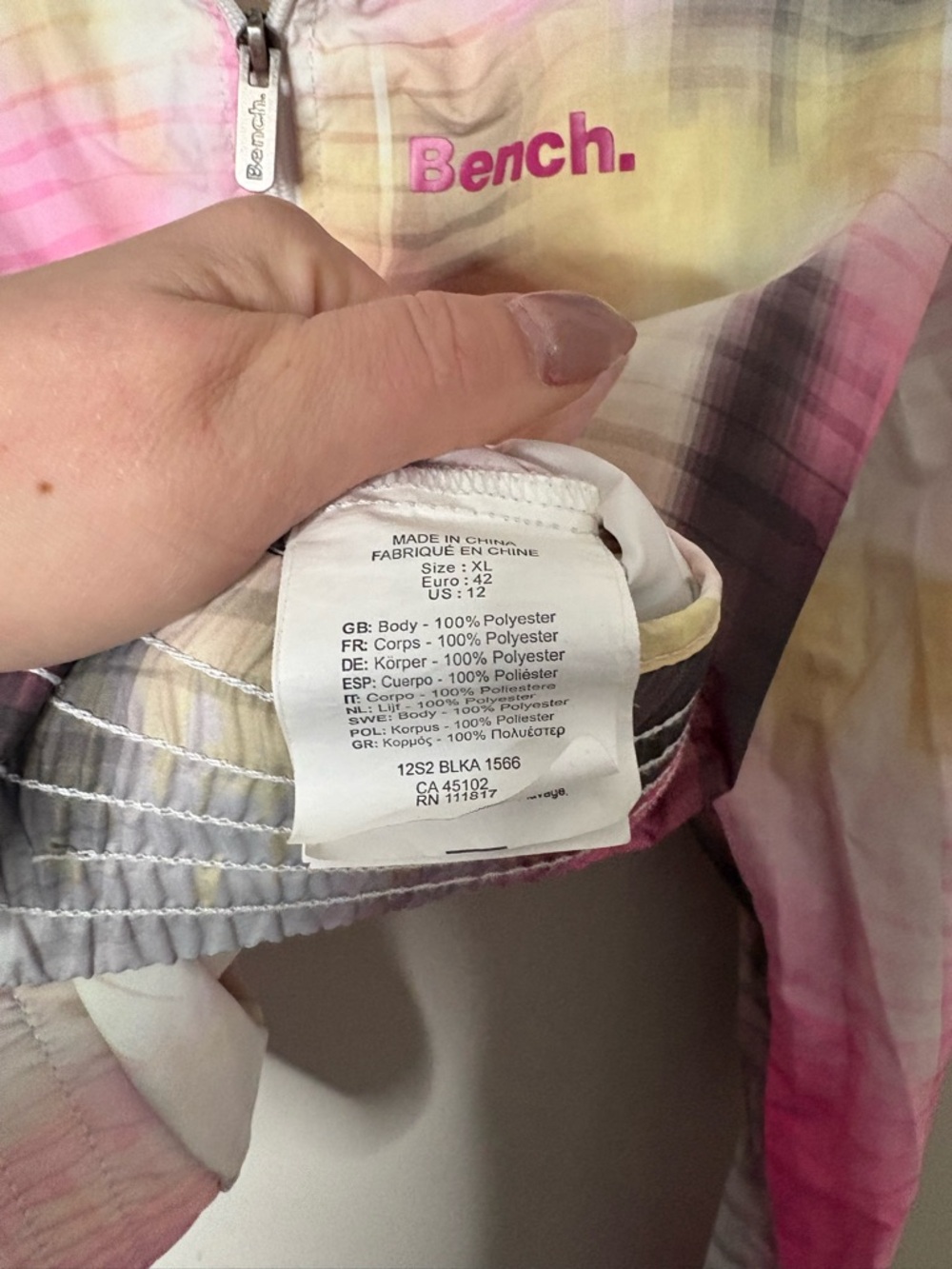 Bench Pink Grey White Yellow Tie Dye Zip Up Jacket XL - Picture 5 of 8